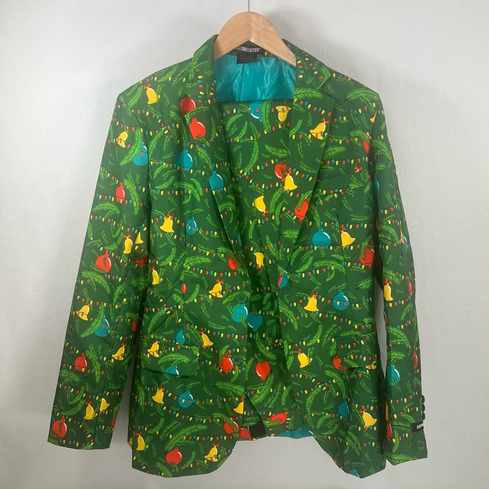 Suitmeister Christmas Suit Jacket and Pants. 34”W
Colorful Ornaments. Like new!